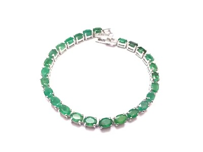 #ad 4x6 mm Oval Tennis Emerald Bracelet Natural Emerald Bracelet 925 Silver Bracelet $276.20