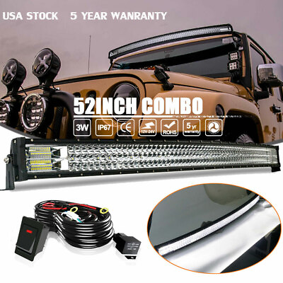 Tri Row 52quot; Curved LED Light Bar Combo w Wiring Offroad Driving Truck SUV 50 54quot; $78.98