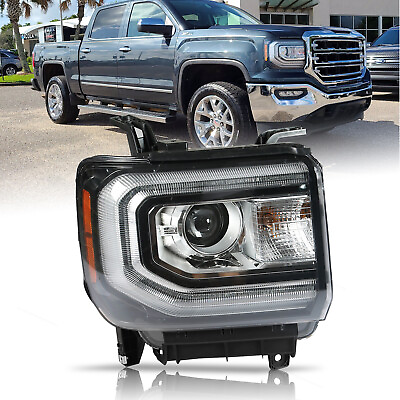 #ad Fit for 2016 2019 GMC Sierra 1500 Right Side HID Headlight W LED DRL Chrome $227.58