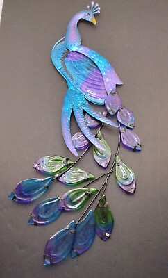#ad 26 in Metal stained Glass Peacock Wall Hanging Indoor or Outdoor Sculpture $76.00