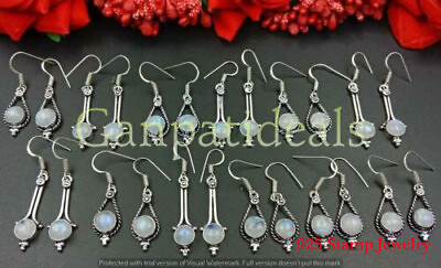 #ad 10pcs Lot Rainbow Moonstone Gemstone Earring 925 Sterling Silver Plated Jewelry $16.14