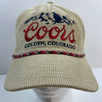 #ad Coors Banquet Hat Corduroy Snapback Golden Colorado Khaki Tan Red Rope Cap $24.99