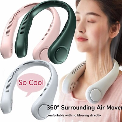 #ad Portable USB Rechargeable Neckband Lazy Neck Hanging Dual Cooling Mini Fan USA $7.85