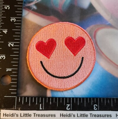 #ad Smiley Face Heart Eyes Applique Iron on Patch $4.00