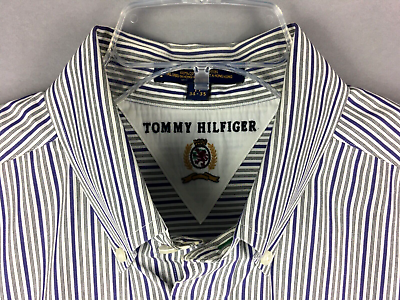 #ad Tommy Hilfiger Men#x27;s Causal Shirt Button Down Blue Stripe Size 17 34 35 $9.99