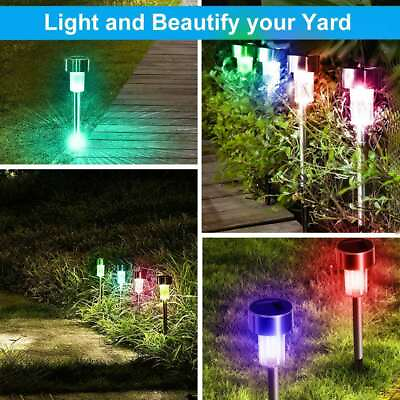 #ad Solar Garden Path Lights Stainless Steel Led Pathway Landscape Yard Patio Lamps $39.29