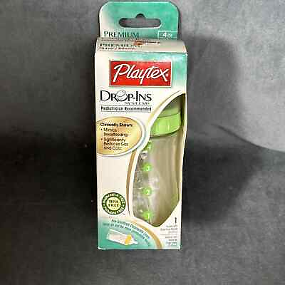 #ad Vintage Playtex 4oz Bottle Drop Ins Liners System 0 3M Slow Flow Nipple Green $19.95