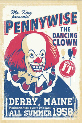 #ad 1990 Stephen King IT Pennywise The Dancing Clown Derry Maine Poster Print gt;Ø Ý $3.39