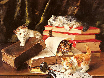 #ad Dream art Oil painting lovely animal cats playing in study on desk canvas 36quot; $80.99