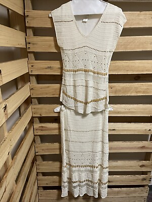 #ad Vintage Kroshetta by Papillon Crocheted Two Piece Dress Set Woman#x27;s Size L KG JD $45.00