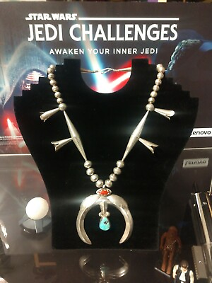 #ad Sandcast Naja Squash Blossom Turquoise Coral Silver Necklace $489.95