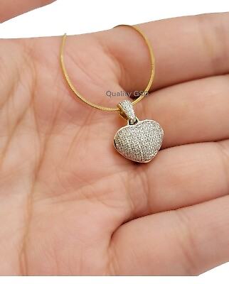 #ad Real Diamond Heart pendant ladies charm 10k Yellow Gold puffed Heart women $357.00