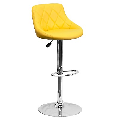 #ad Flash Furniture Contemporary Vinyl Adjustable Height Barstool with Back Yellow $126.54
