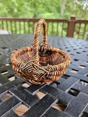 #ad #ad Vintage Handmade Miniature Brown Woven Wicker Basket Approx. 6 Inches $9.97