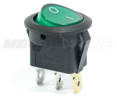NEW SPST 3 Pin ON OFF Round Rocker Switch w Green Neon Lamp. USA Seller $5.95