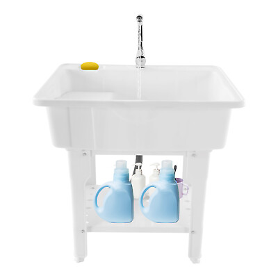 #ad Utility Sink Laundry Tub Freestanding Laundry Tub Single Faucet Wash Bowl Basin $139.65