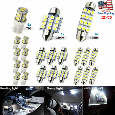 20pcs LED Interior Lights Bulbs Kit Car Trunk Dome License Plate Lamps 6000K $8.79