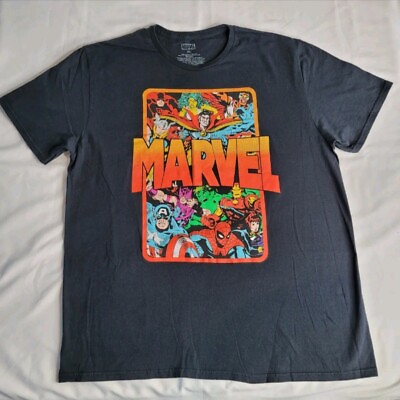 #ad Marvel Comics Classic Mens T Shirt Marvel Orangish Logo Rectangle Size XLarge $13.00