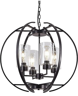 #ad Chandelier Sphere Glass 4 Light Hanging Pendant Light Ceiling Decor Black $51.97