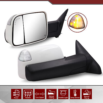 #ad Tow Mirrors LED Signals Painted White PW7 fit 2009 2018 Dodge Ram 1500 Sanooer $187.97