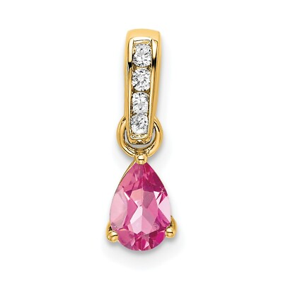 #ad 10k Yellow Gold Pear Pink Tourmaline and Diamond Pendant $223.95