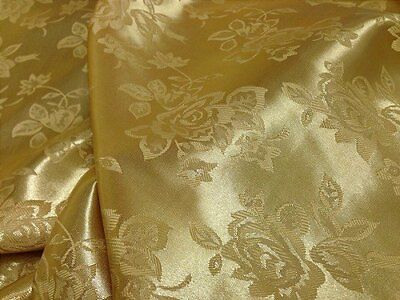 #ad Gold brocade Jacquard fabric dress runner Satin Floral 58quot; wide per yard $10.99