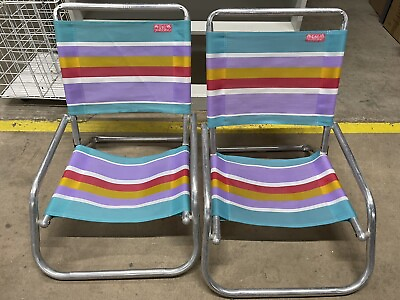 #ad Vintage Pair Of Aluminum Rainbow Folding Chairs RIO BEACH COLLECTION Striped $54.99