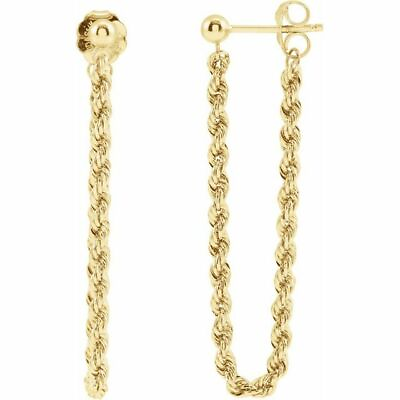 #ad 14K Yellow Gold Rope Chain Pierced Dangle Earrings 36.88 x 1.38 mm Push on Backs $184.00