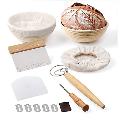 Banneton sourdough Bread Proofing Set of 2 Round 9#x27;#x27; Baskets Baking dough kit $34.99