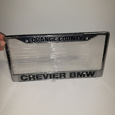 #ad Vintage Orange County Crevier BMW Car Dealer Metal License Plate Frame Holder $79.94