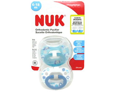#ad NUK 2 Pack Orthodontic Pacifiers w Microwavable Cleaning Case 6 18M Blue White $8.67