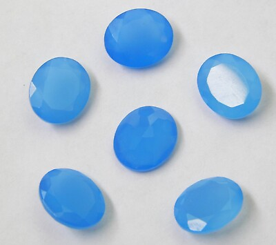 #ad 10Pcs Natural Blue Chalcedony 8x10mm Oval Faceted Cut Loose Handmade Gemstone $17.44