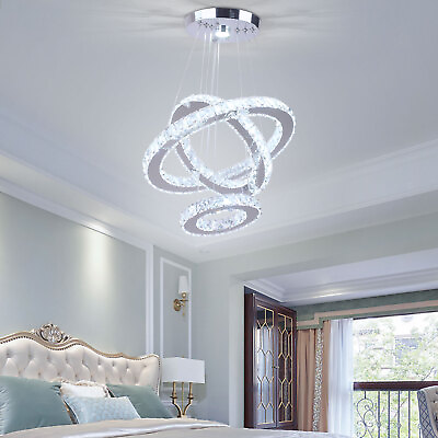 #ad Modern LED Chandelier 3 Ring Pendant Light Crystal Chandeliers for Bedrooms $86.96