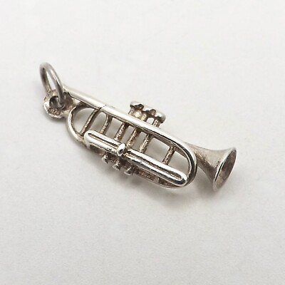 #ad Sterling Silver Trumpet Horn Charm Pendant Vintage Instrument $33.25