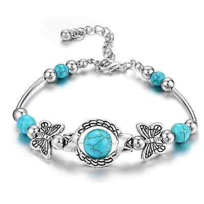 #ad Vintage Butterfly Bracelet Adorned with Charming Turquoise Beads New $16.20