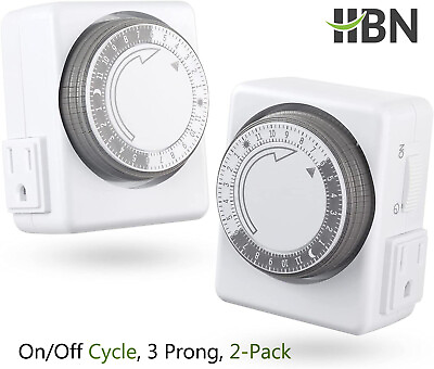 #ad HBN 2Pcs 24Hour Mini Indoor Mechanical Timer Plug in with 2 Outlets 3 Prong 15A $13.79