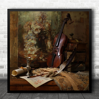 #ad Painting Music Violin Old Books Book Retro Vintage Instrument Square Print GBP 49.95