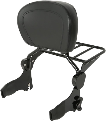 #ad Black Detachable Passenger Sissy Bar Backrest Pad with Luggage Rack Fit for Harl $113.99