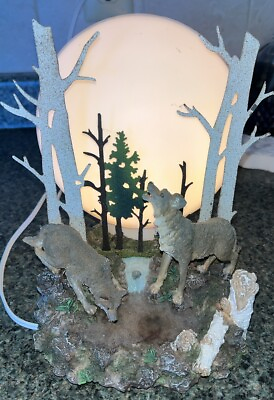 #ad Table Light Indian Rustic Wolves Wolf Cabincore Western Moon Watering Hole $26.99