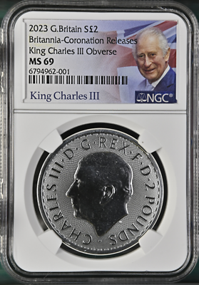 #ad 2023 £2 Silver 1oz Britannia King Charles III NGC MS69 CORONATION Releases $49.99