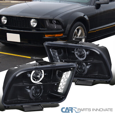 #ad Glossy Black For 05 09 Ford Mustang Smoke Halo Projector Headlights Head Lamps $123.95