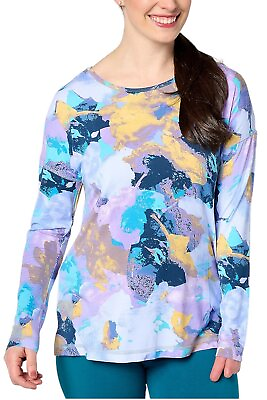 #ad Belle by Kim Gravel Rayon Blooms BlurCrossBack Knit Top Blue Lavender $23.99