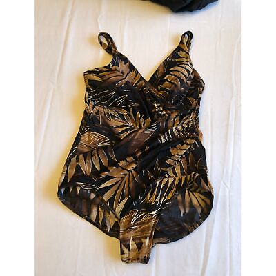 #ad Miraclesuit Brown Black Gold Print One Piece Size 18 Miraclesuit $50.00