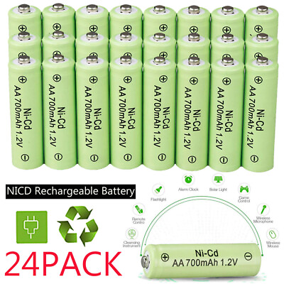 24 AA Rechargeable Batteries NiCd 700mAh 1.2v Garden Solar Ni Cd Light LED USA $12.98