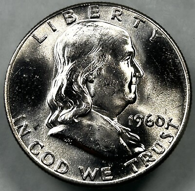 #ad 1960 50c Franklin Silver Half Dollar Brilliant Uncirculated Blast White $19.95