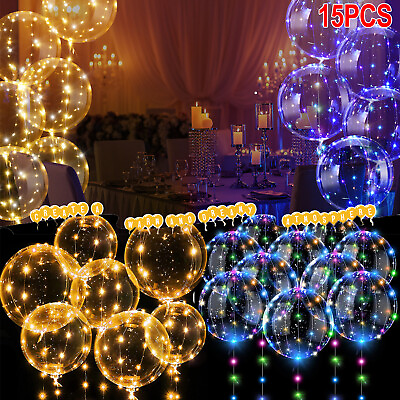 #ad 15x LED BoBo Balloons Helium Light Up Balloons with String Lights for Party Deco GBP 12.59