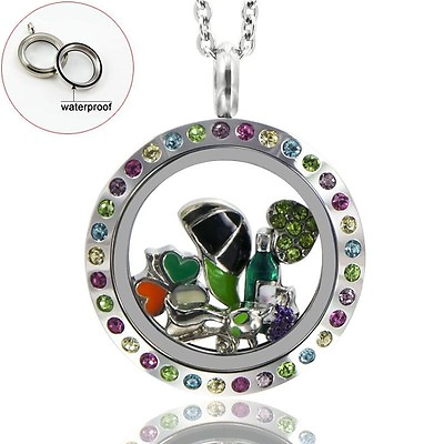 #ad 316L Stainless Steel Waterproof Floating Memory Locket Necklace Toggle Chain $15.50