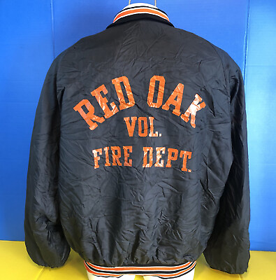 #ad Vintage 70s 80s Don Alleson Athletic Lined Bomber Jacket Sz XL RED OAK FIRE DEPT $75.99