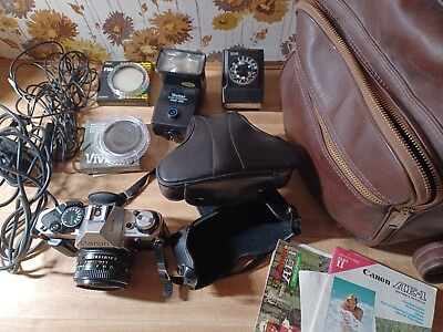 #ad Canon AE 1 35mm SLR Film Camera w 50mm 1:1.8 Lens case filters extras $225.00