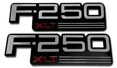 #ad 2X Fits 92 97 F250 XLT Badge Fender Emblems Chrome Red Black F2TZ16720F $34.99